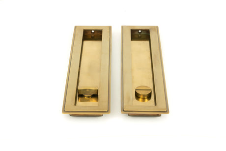 From The Anvil - Aged Brass 250mm Art Deco Rectangular Pull - Privacy Set | Sku. 48309 | Trade Door Handles.