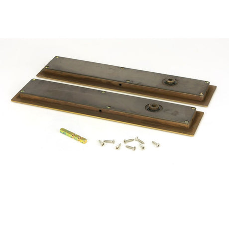 From The Anvil - Aged Brass 250mm Art Deco Rectangular Pull - Privacy Set | Sku. 48309 | Trade Door Handles.
