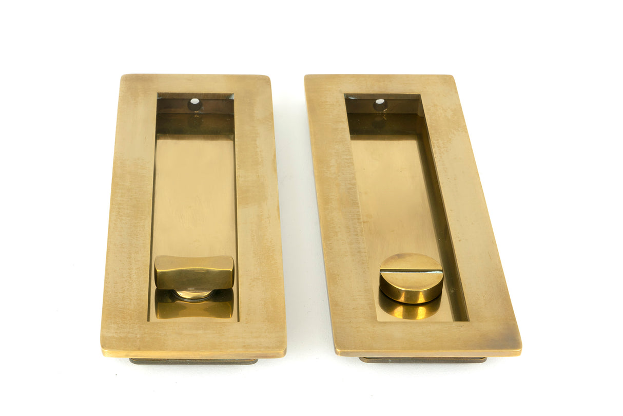 From The Anvil - Aged Brass 175mm Plain Rectangular Pull - Privacy Set | Sku. 48314 | Trade Door Handles.