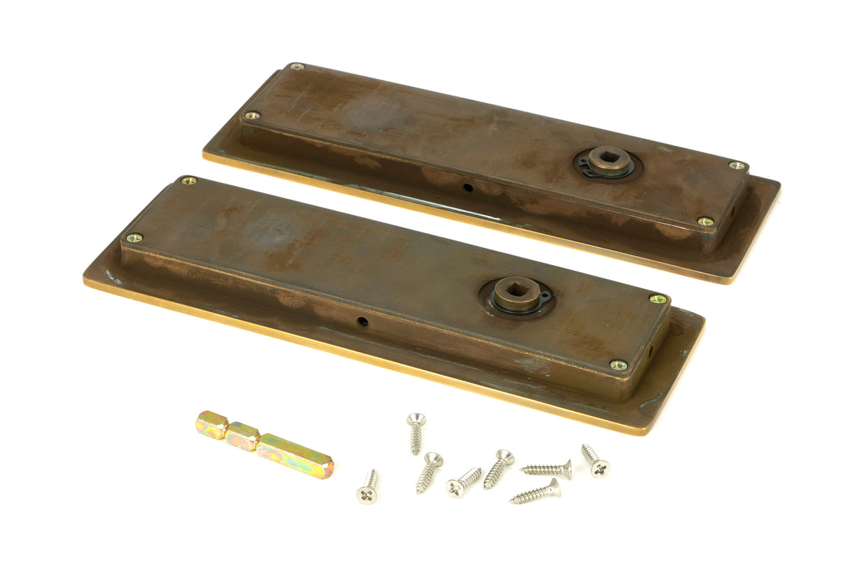 From The Anvil - Aged Brass 175mm Plain Rectangular Pull - Privacy Set | Sku. 48314 | Trade Door Handles.