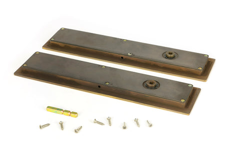 From The Anvil - Aged Brass 250mm Plain Rectangular Pull - Privacy Set | Sku. 48315 | Trade Door Handles.