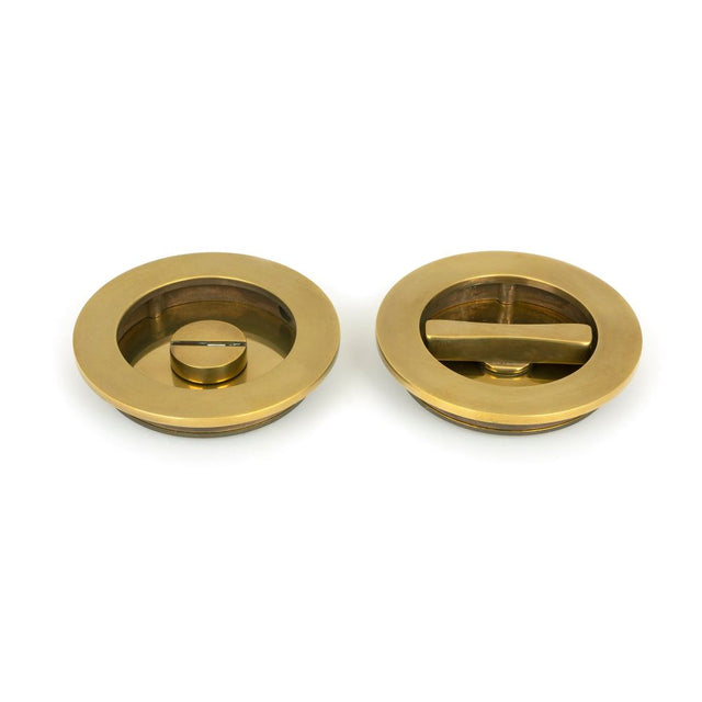 From The Anvil - Aged Brass 75mm Plain Round Pull - Privacy Set | Sku. 48331 | Trade Door Handles.