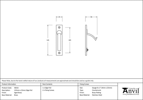 From The Anvil - Aged Brass 125mm x 25mm Edge Pull | Sku. 48332 | Trade Door Handles.