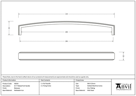 From The Anvil - Beeswax 8 1/4" Ribbed Pull Handle | Sku. 48354 | Trade Door Handles.