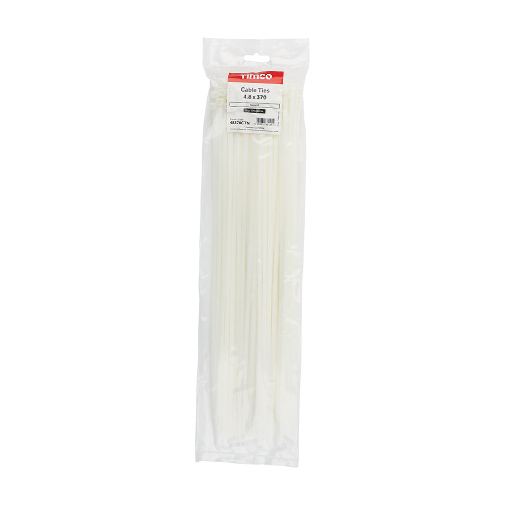This is an image of Timco - Cable Ties - Natural 4.8 x 370mm - (100 PCS Bag) 48370CTN