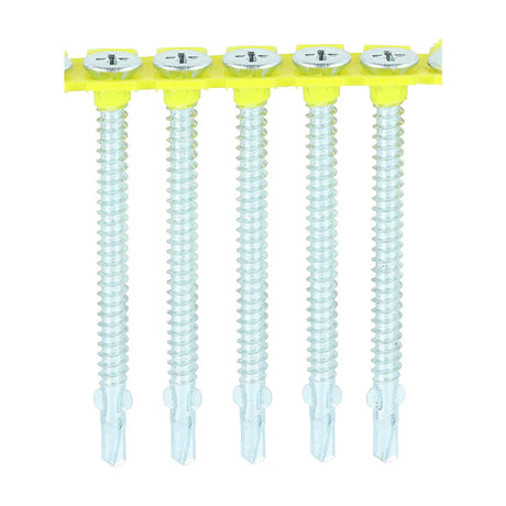 This is an image of Timco - Collated Timber to Light Section Screws - Countersunk - Wing-Tip - Self-Drilling - Zinc 4.8 x 65mm - (500 PCS Box) 4865COLLW