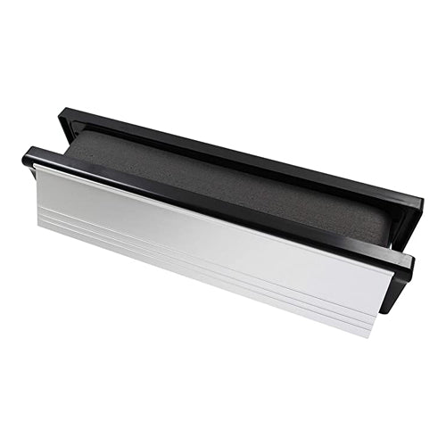 This is an image of Timco - Intumescent Letterbox - Satin Anodised Aluminium - Black Frame 305 x 70 (1 Each Box) 487051