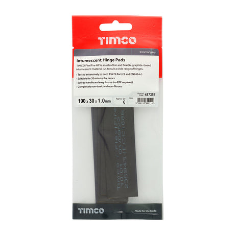 This is an image of Timco - Intumescent Hinge Pads 100 x 30 x 1.0mm (6 Pieces TIMpac) 487357