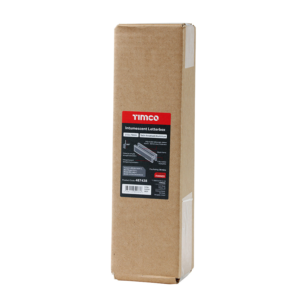 This is an image of Timco - Intumescent Letterbox - Satin Anodised Aluminium - Black Frame 272 x 70 (1 Each Box) 487438
