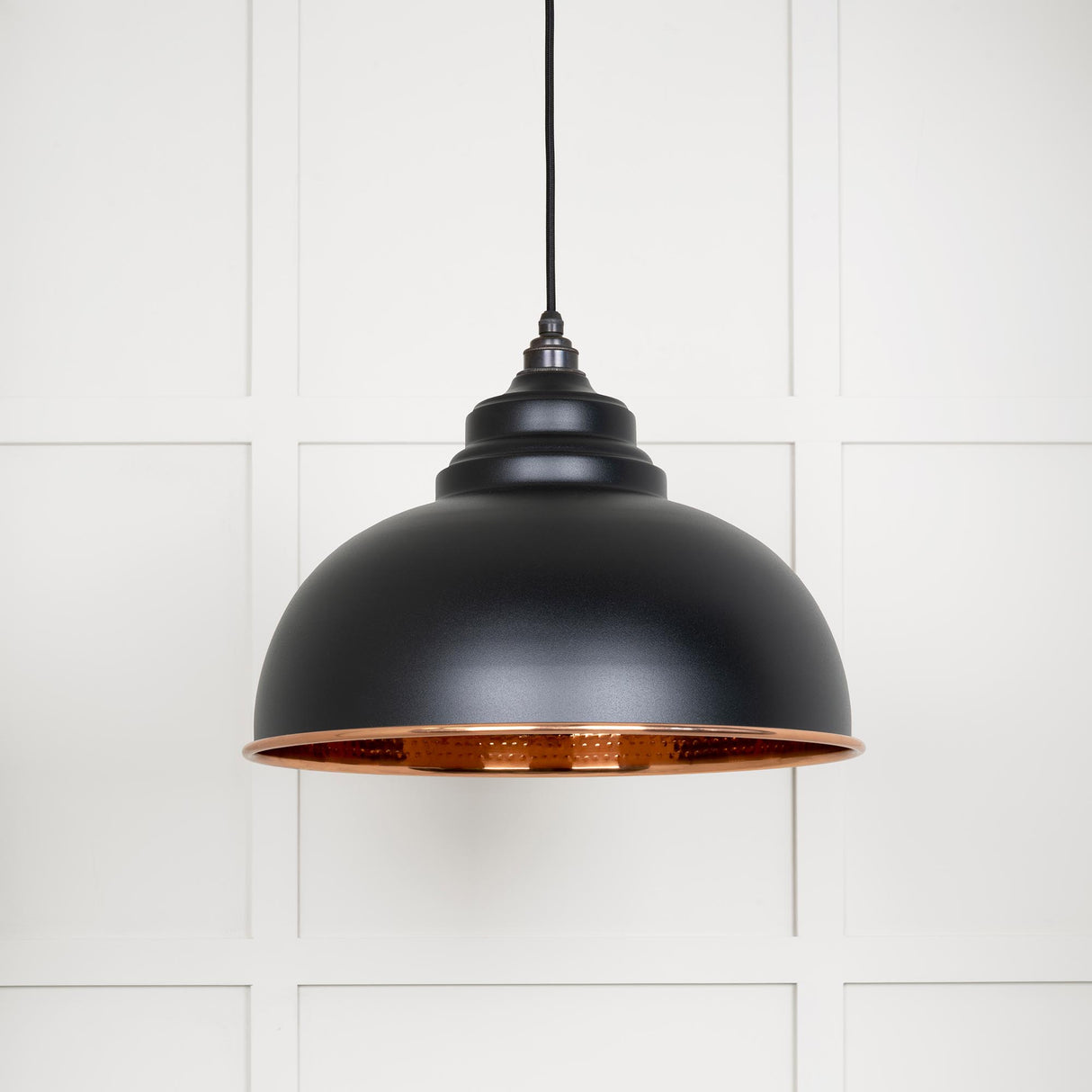 From The Anvil - Hammered Copper Harborne Pendant in Elan Black | Sku. 49501EB | Trade Door Handles.