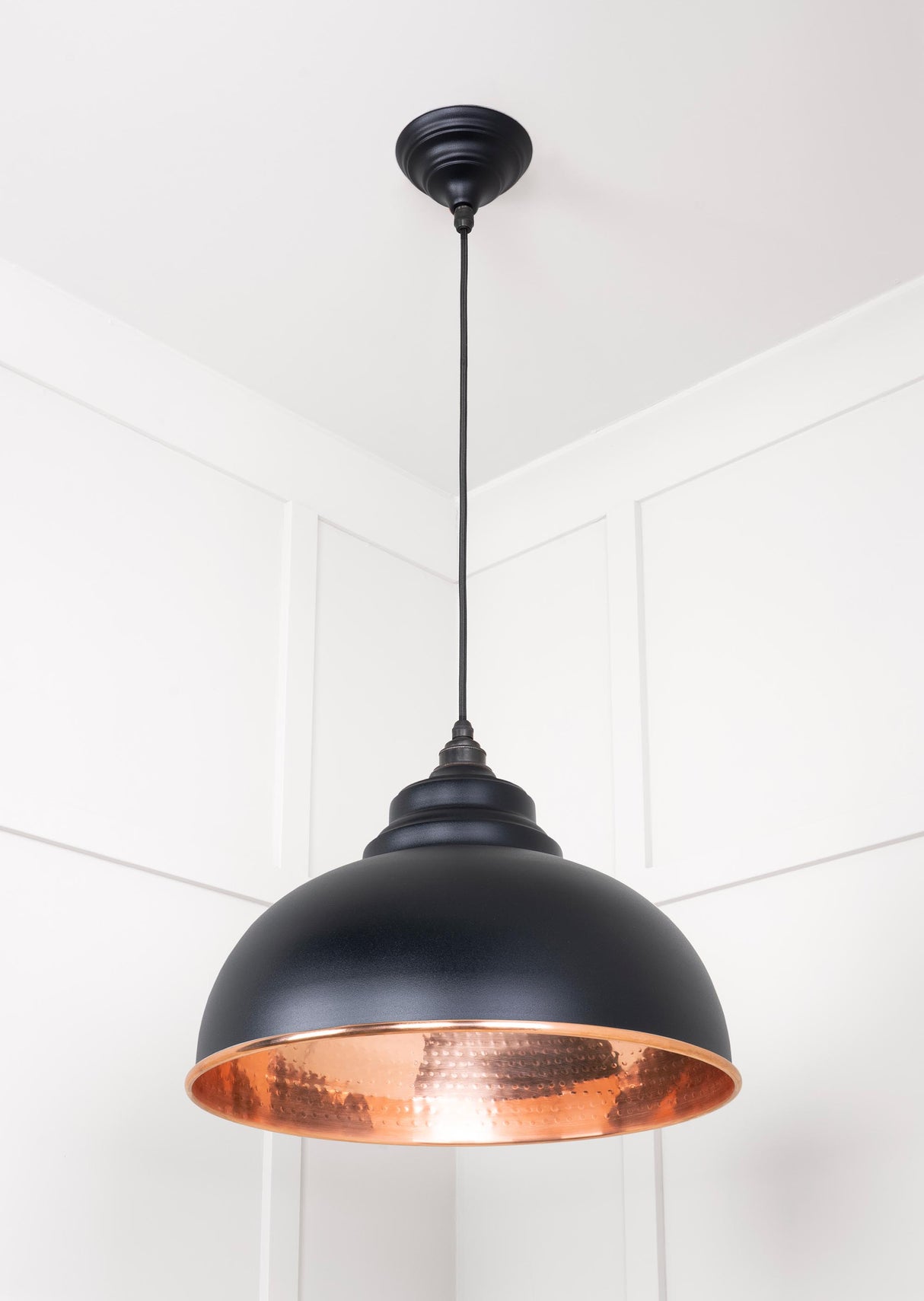 From The Anvil - Hammered Copper Harborne Pendant in Elan Black | Sku. 49501EB | Trade Door Handles.