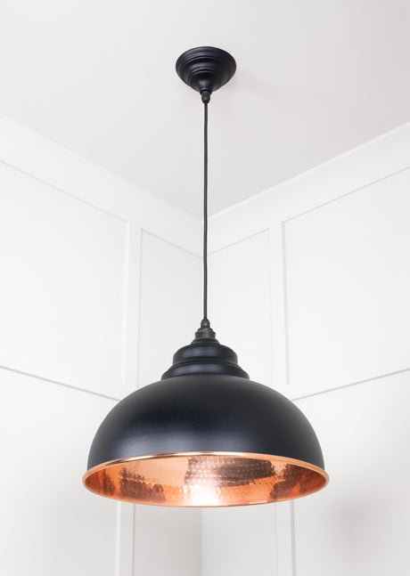 From The Anvil - Hammered Copper Harborne Pendant in Elan Black | Sku. 49501EB | Trade Door Handles.