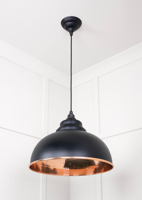 From The Anvil - Hammered Copper Harborne Pendant in Elan Black | Sku. 49501EB | Trade Door Handles.