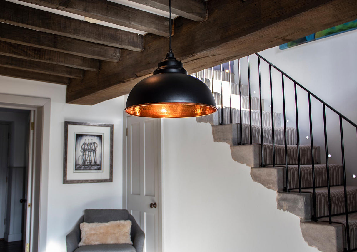 From The Anvil - Hammered Copper Harborne Pendant in Elan Black | Sku. 49501EB | Trade Door Handles.