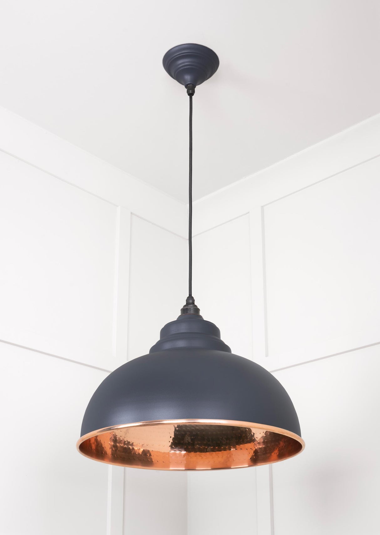 From The Anvil - Hammered Copper Harborne Pendant in Slate | Sku. 49501SL | Trade Door Handles.