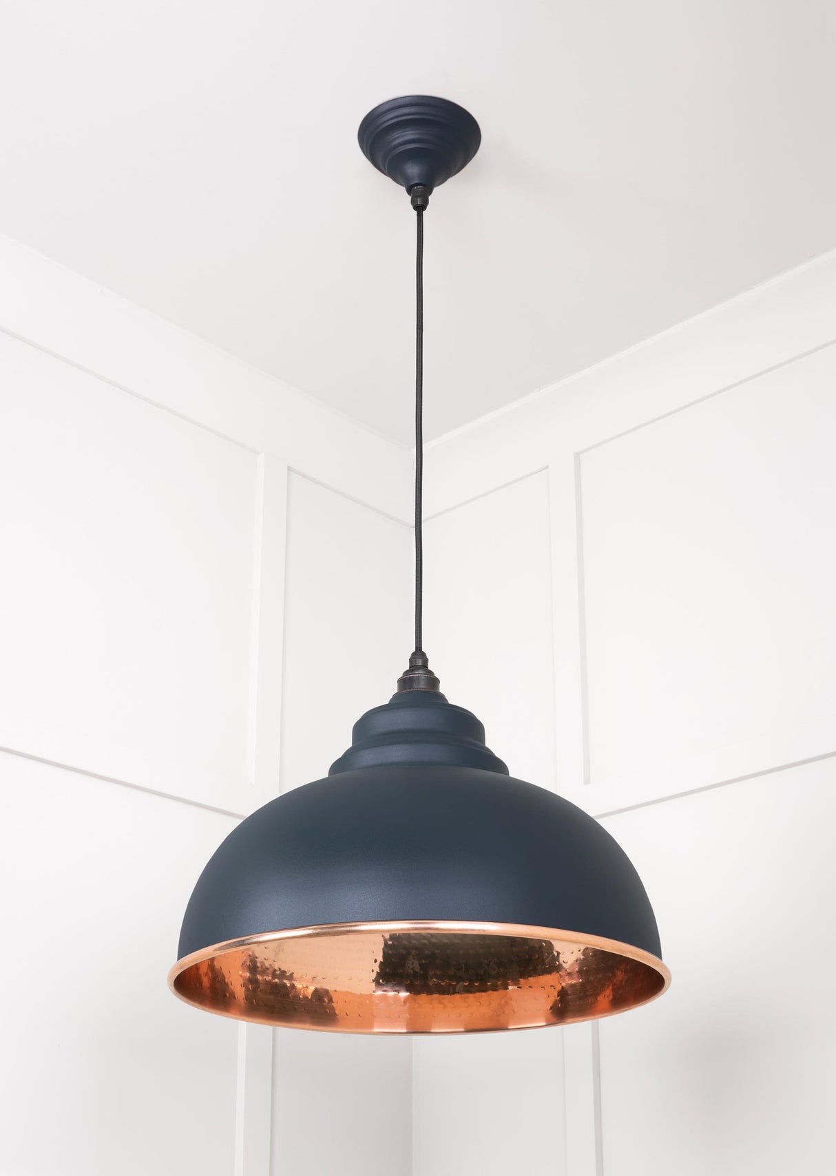 From The Anvil - Hammered Copper Harborne Pendant in Soot | Sku. 49501SO | Trade Door Handles.