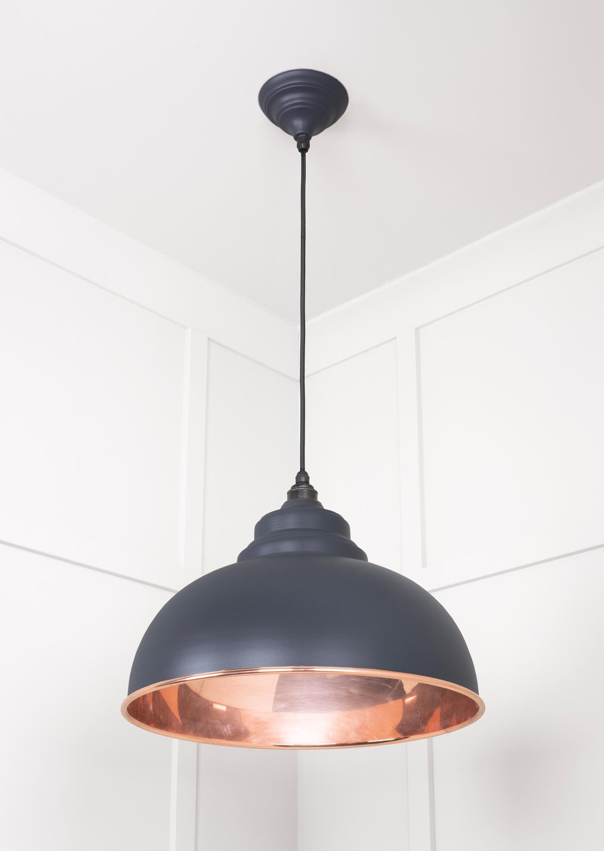 From The Anvil - Smooth Copper Harborne Pendant in Slate | Sku. 49501SSL | Trade Door Handles.