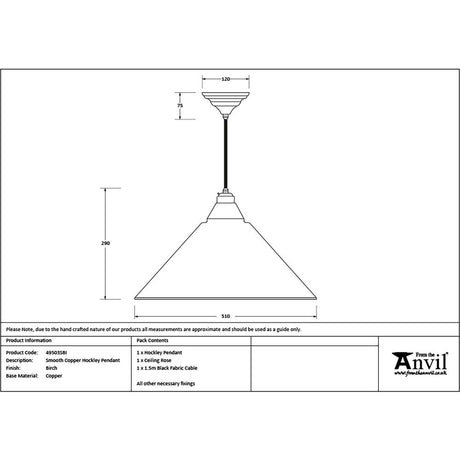 From The Anvil - Smooth Copper Hockley Pendant in Birch | Sku. 49503SBI | Trade Door Handles.