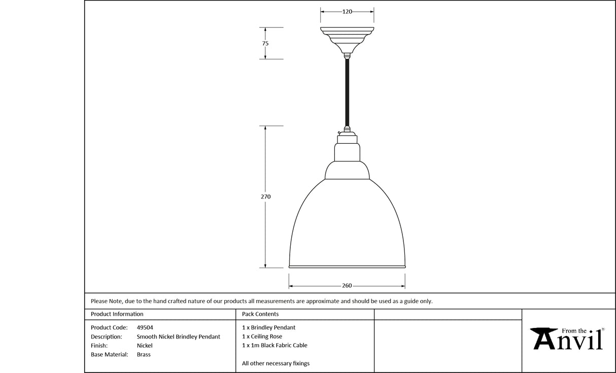 From The Anvil - Smooth Nickel Brindley Pendant | Sku. 49504 | Trade Door Handles.