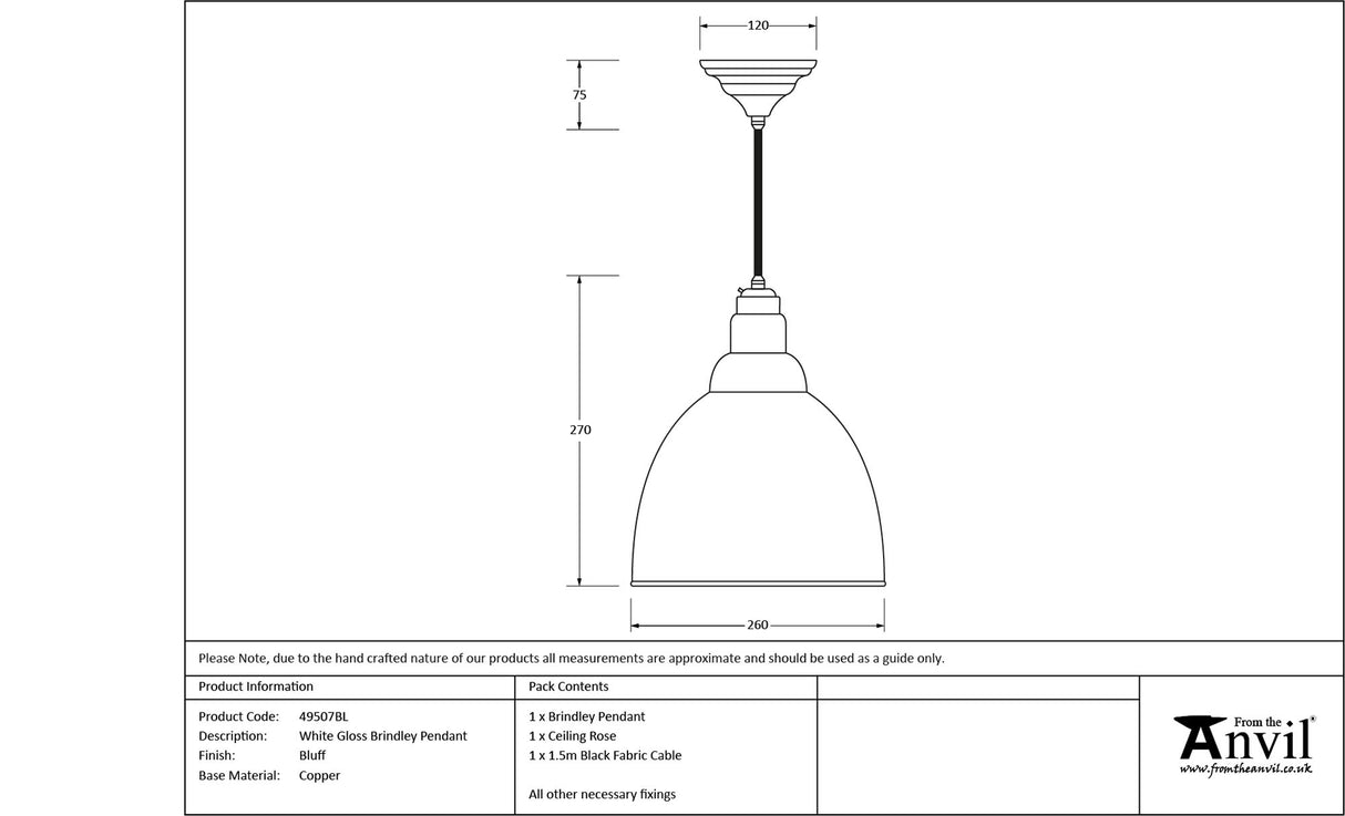 From The Anvil - White Gloss Brindley Pendant in Bluff | Sku. 49507BL | Trade Door Handles.