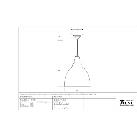 From The Anvil - Hammered Nickel Brindley Pendant in Bluff | Sku. 49511BL | Trade Door Handles.