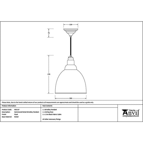 From The Anvil - Hammered Nickel Brindley Pendant in Flock | Sku. 49511F | Trade Door Handles.