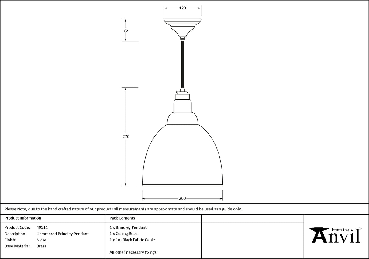 From The Anvil - Hammered Nickel Brindley Pendant | Sku. 49511 | Trade Door Handles.