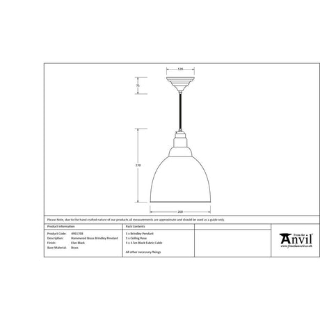 From The Anvil - Hammered Brass Brindley Pendant in Elan Black | Sku. 49517EB | Trade Door Handles.