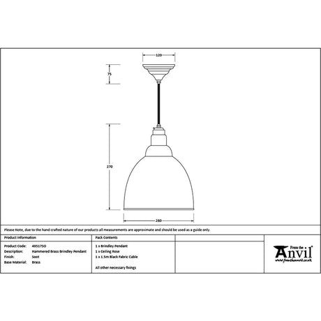 From The Anvil - Hammered Brass Brindley Pendant in Soot | Sku. 49517SO | Trade Door Handles.