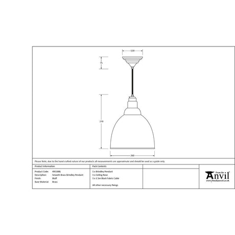 From The Anvil - Smooth Brass Brindley Pendant in Bluff | Sku. 49518BL | Trade Door Handles.