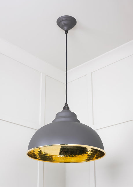 From The Anvil - Hammered Brass Harborne Pendant in Bluff | Sku. 49521BL | Trade Door Handles.