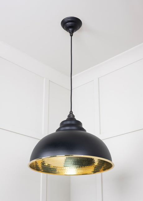 From The Anvil - Hammered Brass Harborne Pendant in Elan Black | Sku. 49521EB | Trade Door Handles.