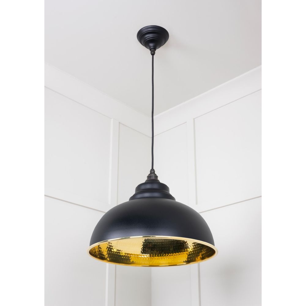 From The Anvil - Hammered Brass Harborne Pendant in Elan Black | Sku. 49521EB | Trade Door Handles.