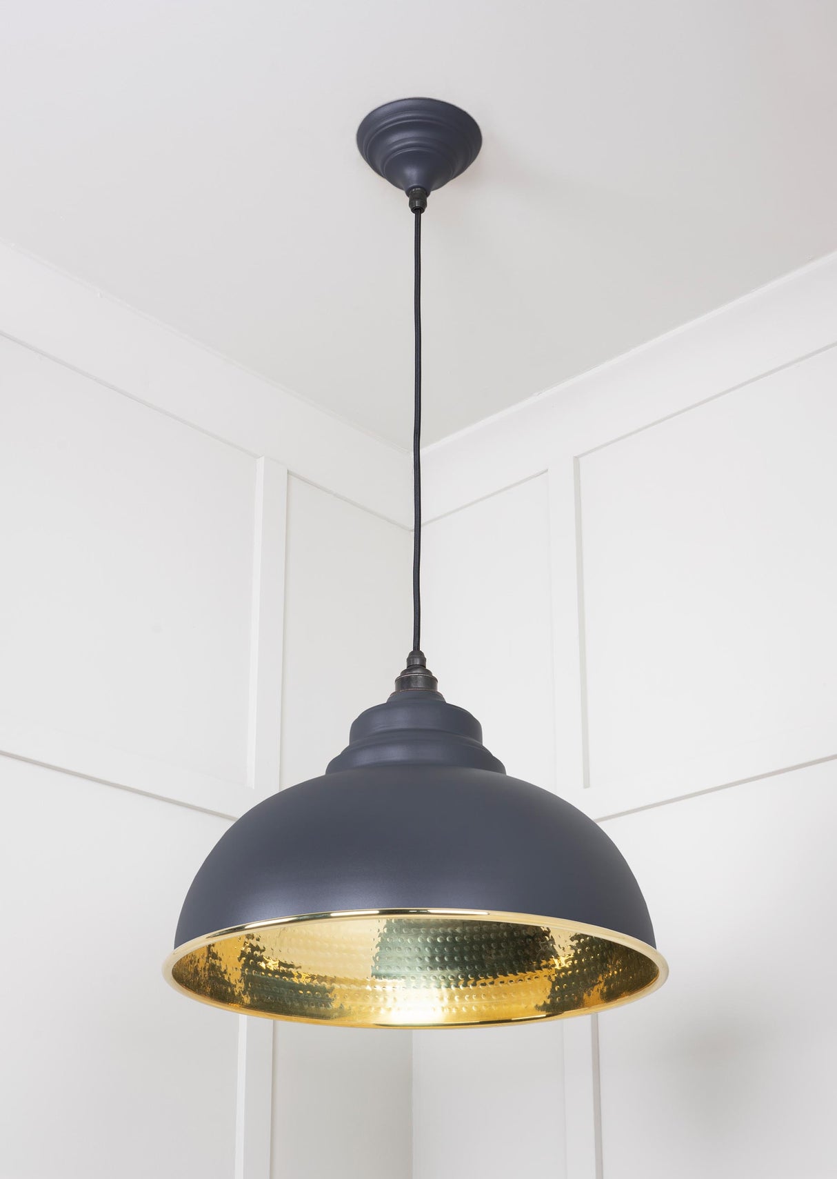 From The Anvil - Hammered Brass Harborne Pendant in Slate | Sku. 49521SL | Trade Door Handles.