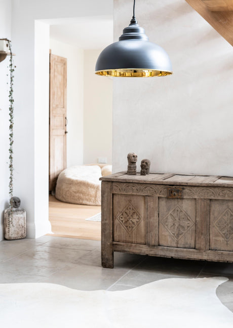 From The Anvil - Smooth Brass Harborne Pendant in Slate | Sku. 49522SL | Trade Door Handles.