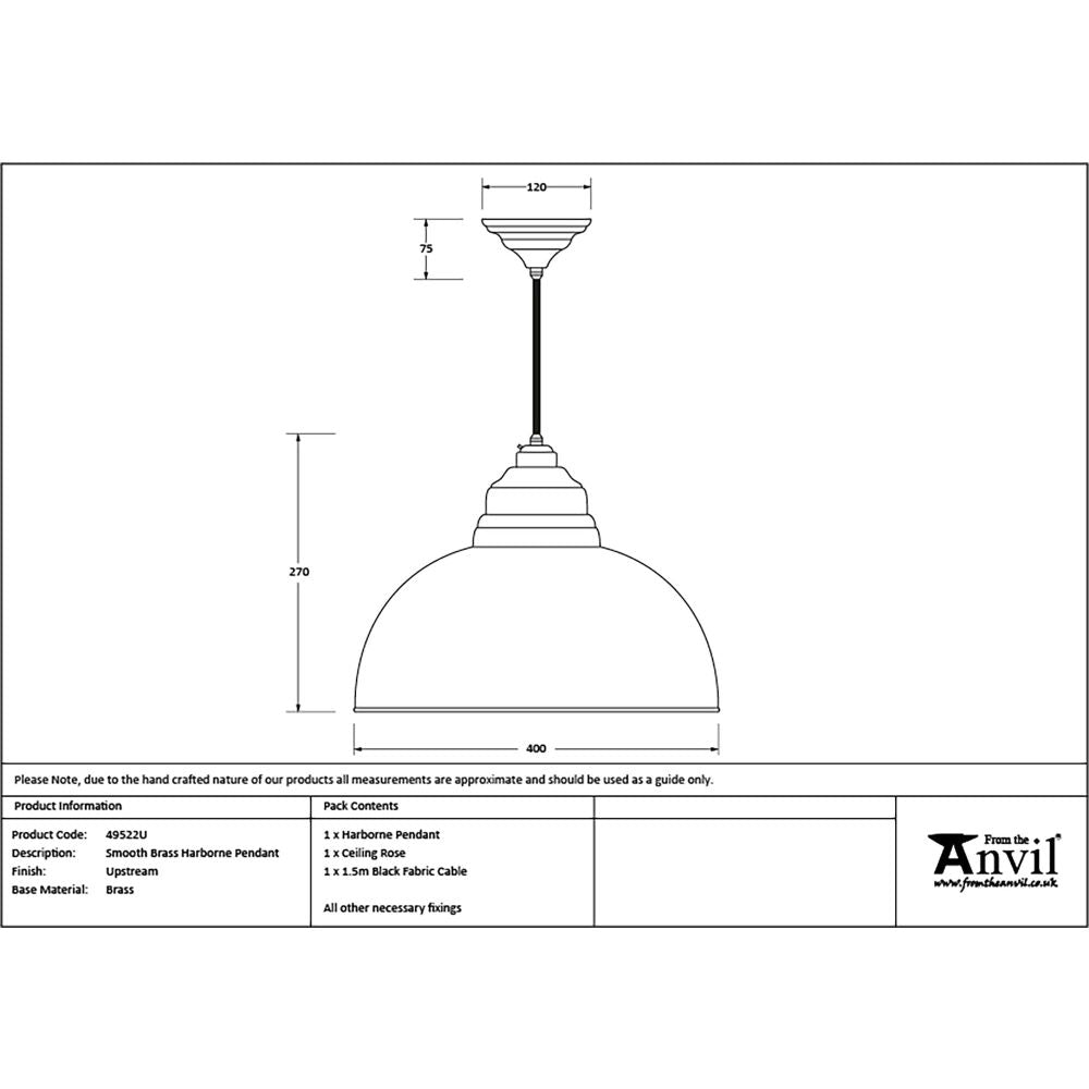 From The Anvil - Smooth Brass Harborne Pendant in Upstream | Sku. 49522U | Trade Door Handles.