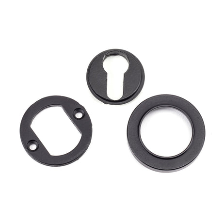 From The Anvil - Matt Black Round Euro Escutcheon (Plain) | Sku. 49540 | Trade Door Handles.