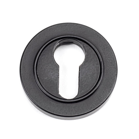 From The Anvil - Matt Black Round Euro Escutcheon (Plain) | Sku. 49540 | Trade Door Handles.