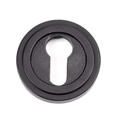 From The Anvil - Matt Black Round Euro Escutcheon (Art Deco) | Sku. 49541 | Trade Door Handles.