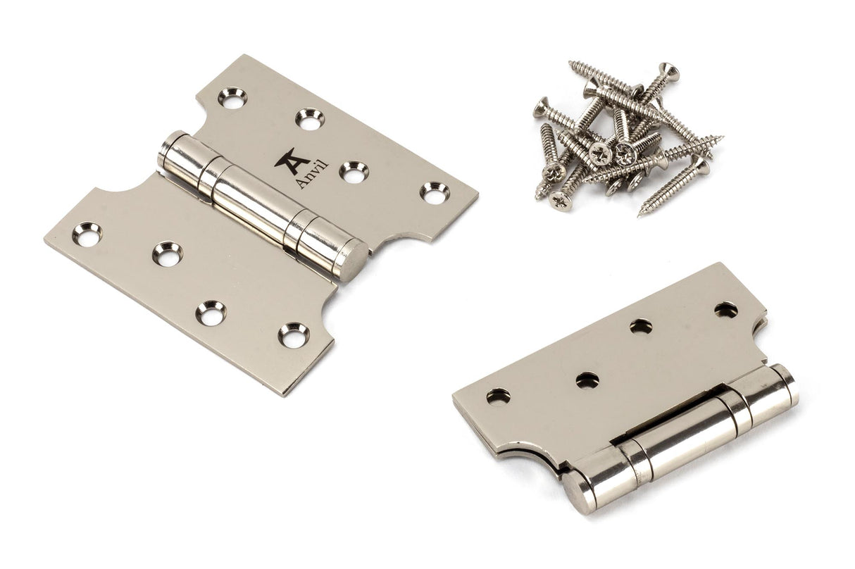 From The Anvil - Polished Nickel 4" x 2" x 4" Parliament Hinge (pair) ss | Sku. 49563 | Trade Door Handles.