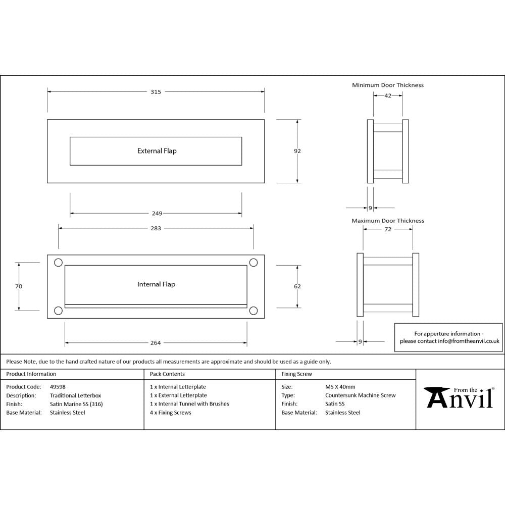 From The Anvil - Satin Marine SS (316) Traditional Letterbox | Sku. 49598 | Trade Door Handles.