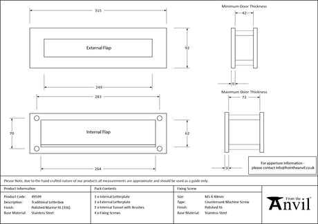 From The Anvil - Polished Marine SS (316) Traditional Letterbox | Sku. 49599 | Trade Door Handles.