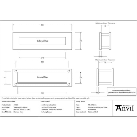 From The Anvil - Polished Marine SS (316) Traditional Letterbox | Sku. 49599 | Trade Door Handles.