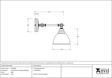 From The Anvil - Smooth Brass Brindley Wall Light in Bluff | Sku. 49716SBL | Trade Door Handles.