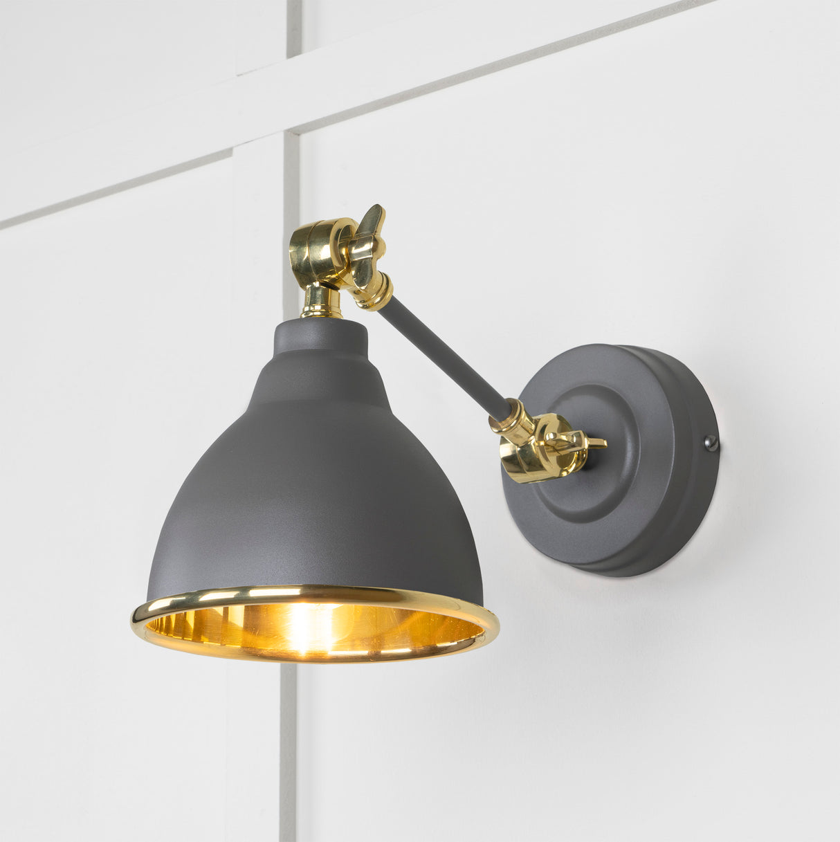 From The Anvil - Smooth Brass Brindley Wall Light in Bluff | Sku. 49716SBL | Trade Door Handles.