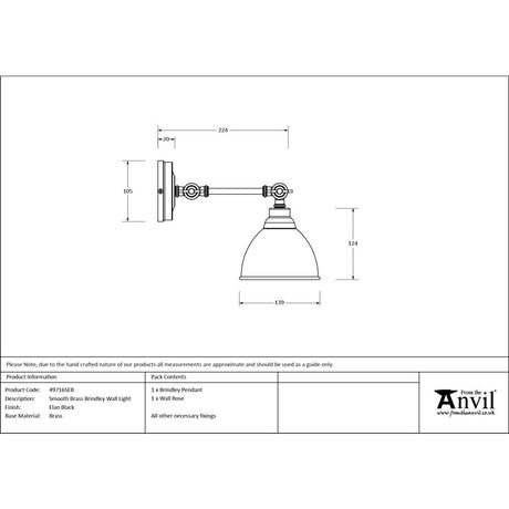 From The Anvil - Smooth Brass Brindley Wall Light in Elan Black | Sku. 49716SEB | Trade Door Handles.