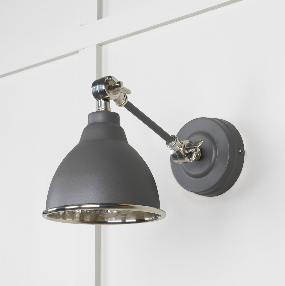 From The Anvil - Hammered Nickel Brindley Wall Light in Bluff | Sku. 49718SBL | Trade Door Handles.