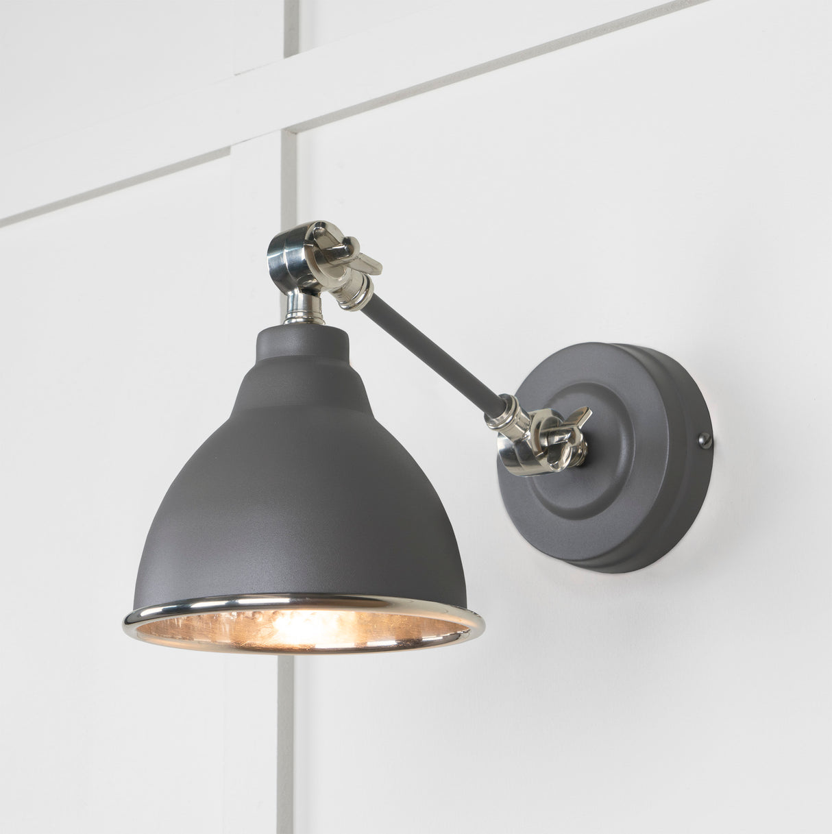 From The Anvil - Hammered Nickel Brindley Wall Light in Bluff | Sku. 49718SBL | Trade Door Handles.