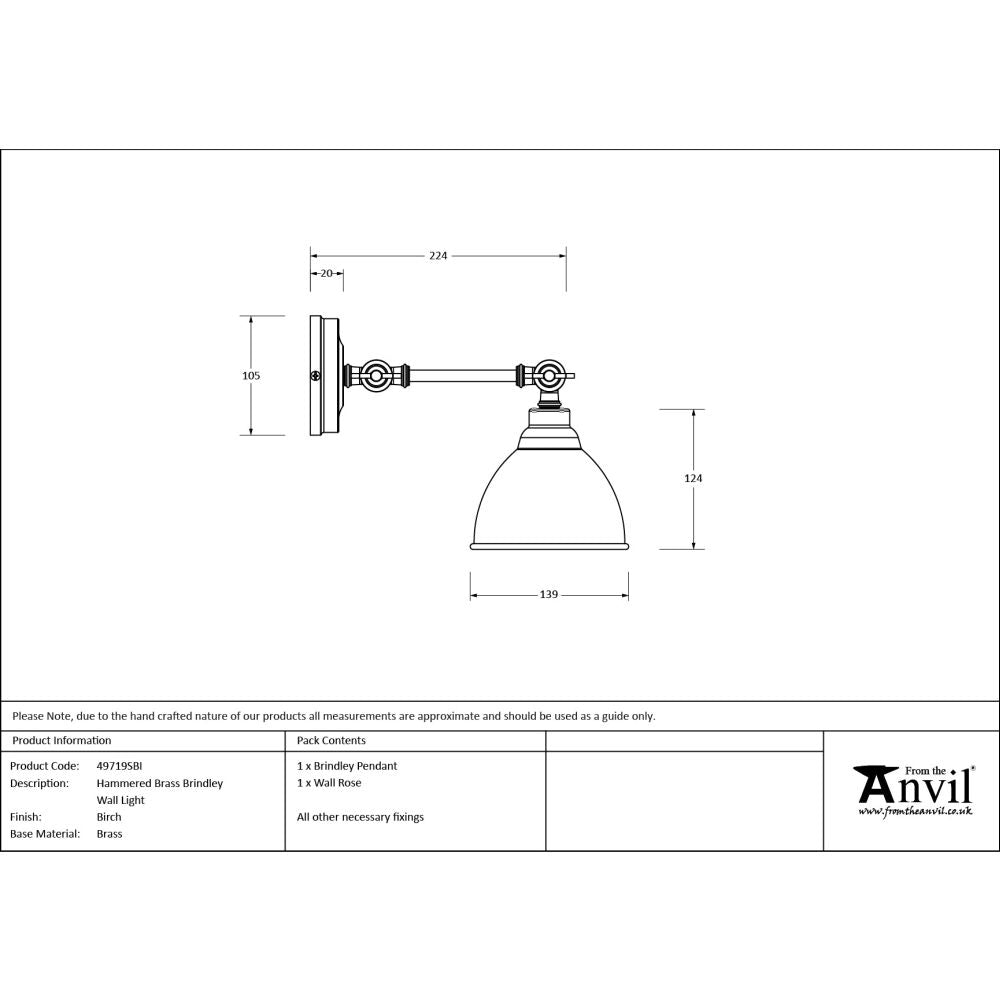 From The Anvil - Hammered Brass Brindley Wall Light in Birch | Sku. 49719SBI | Trade Door Handles.
