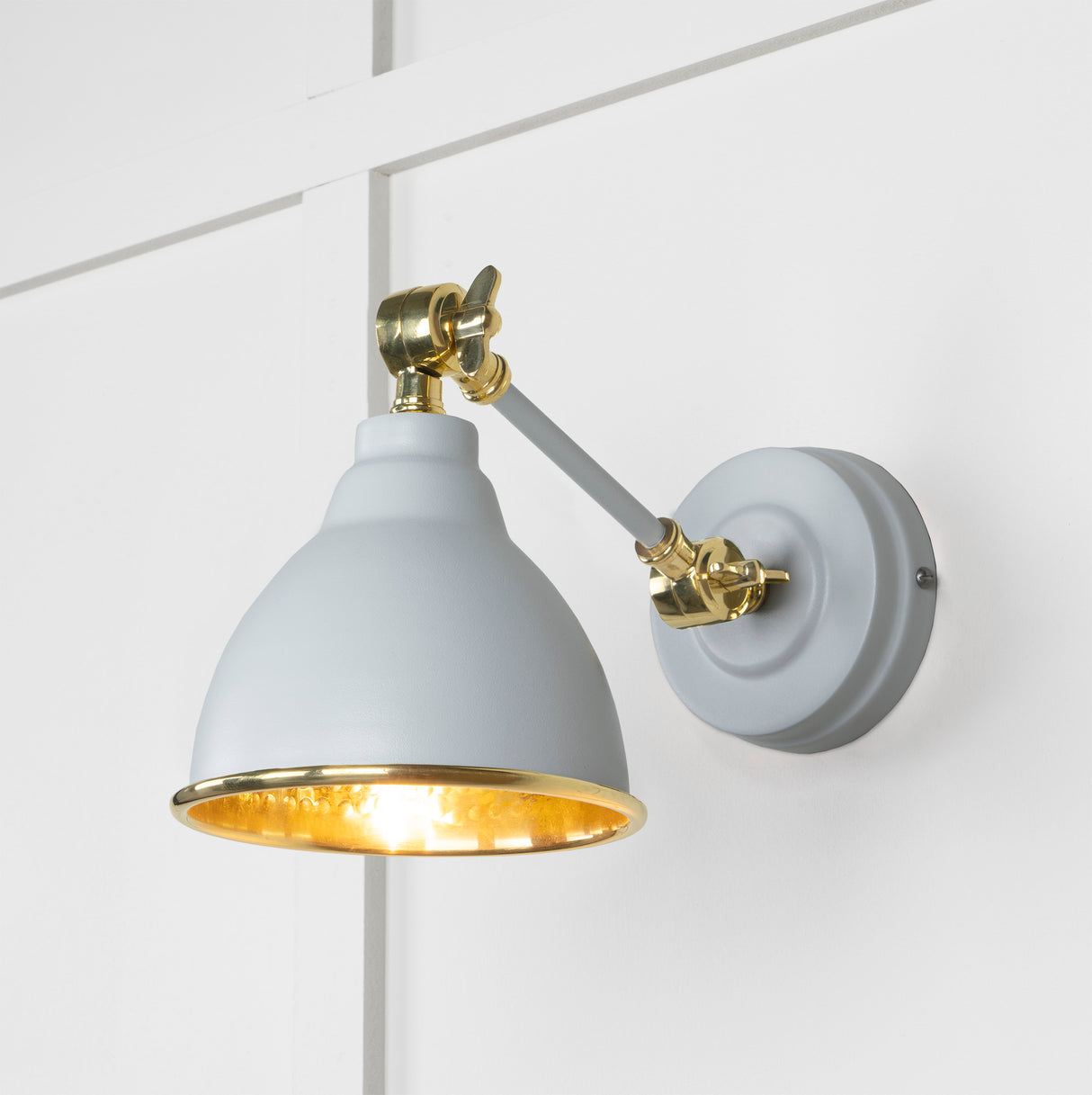 From The Anvil - Hammered Brass Brindley Wall Light in Birch | Sku. 49719SBI | Trade Door Handles.
